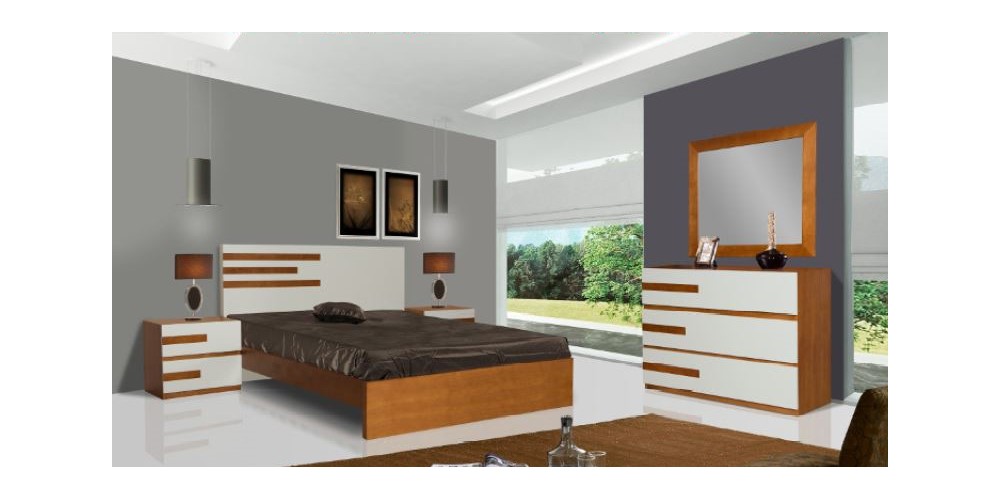 Quarto Completo Composto por: cama de casal para estrado 195*150, duas mesas de cabeceira, comoda e moldura